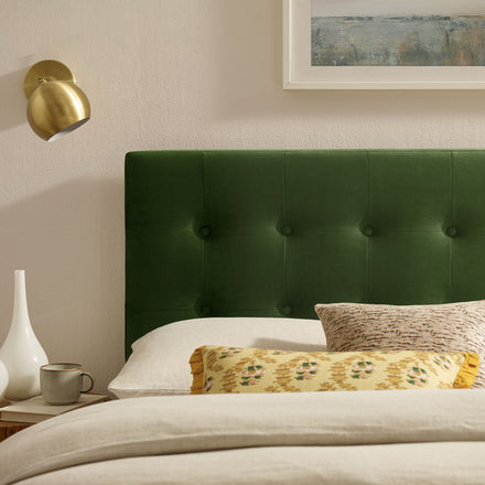 Emily Stain-Resistant Performance Velvet Queen Size Headboard in Moss Green