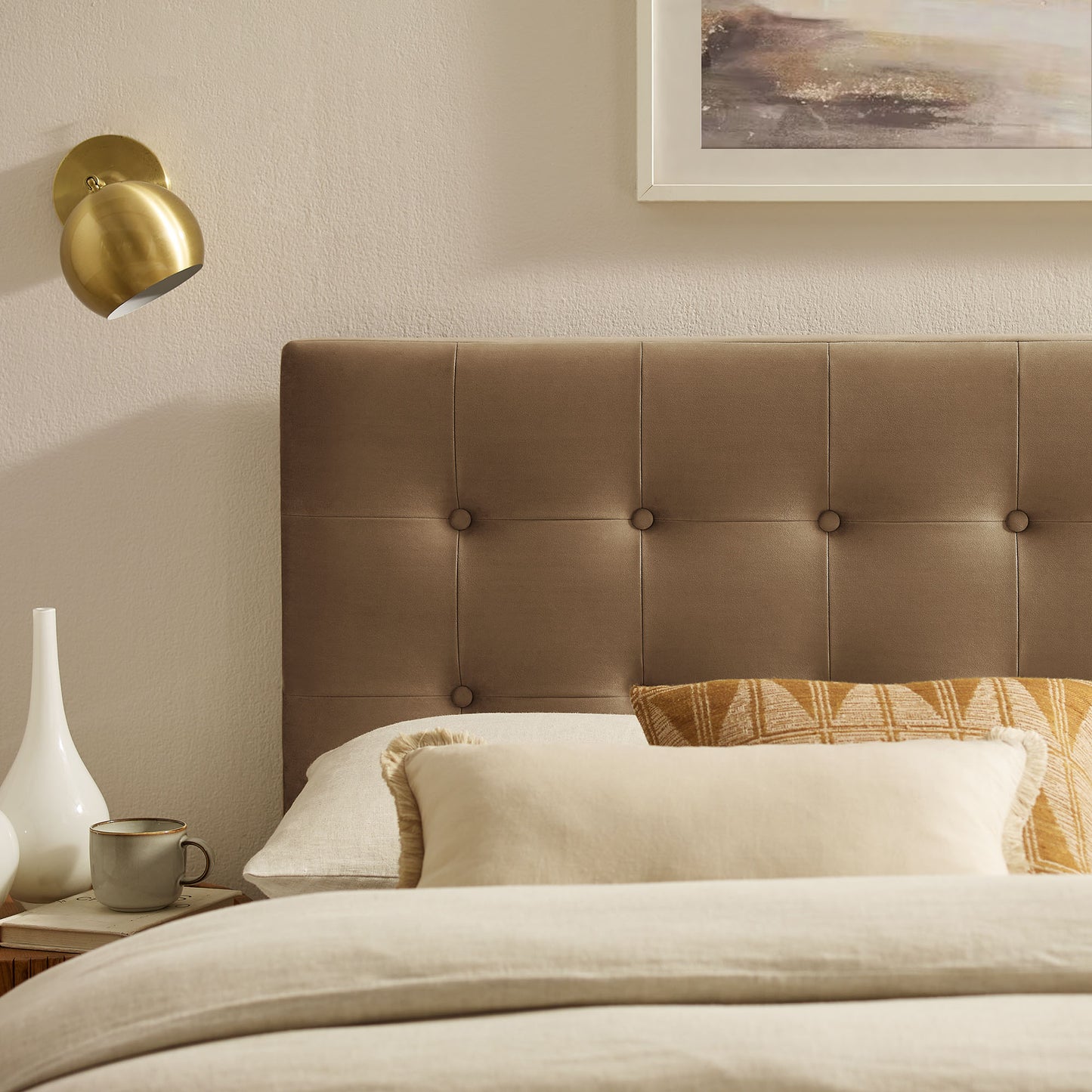 Vale Stain-Resistant Performance Velvet Queen Size Headboard in Taupe