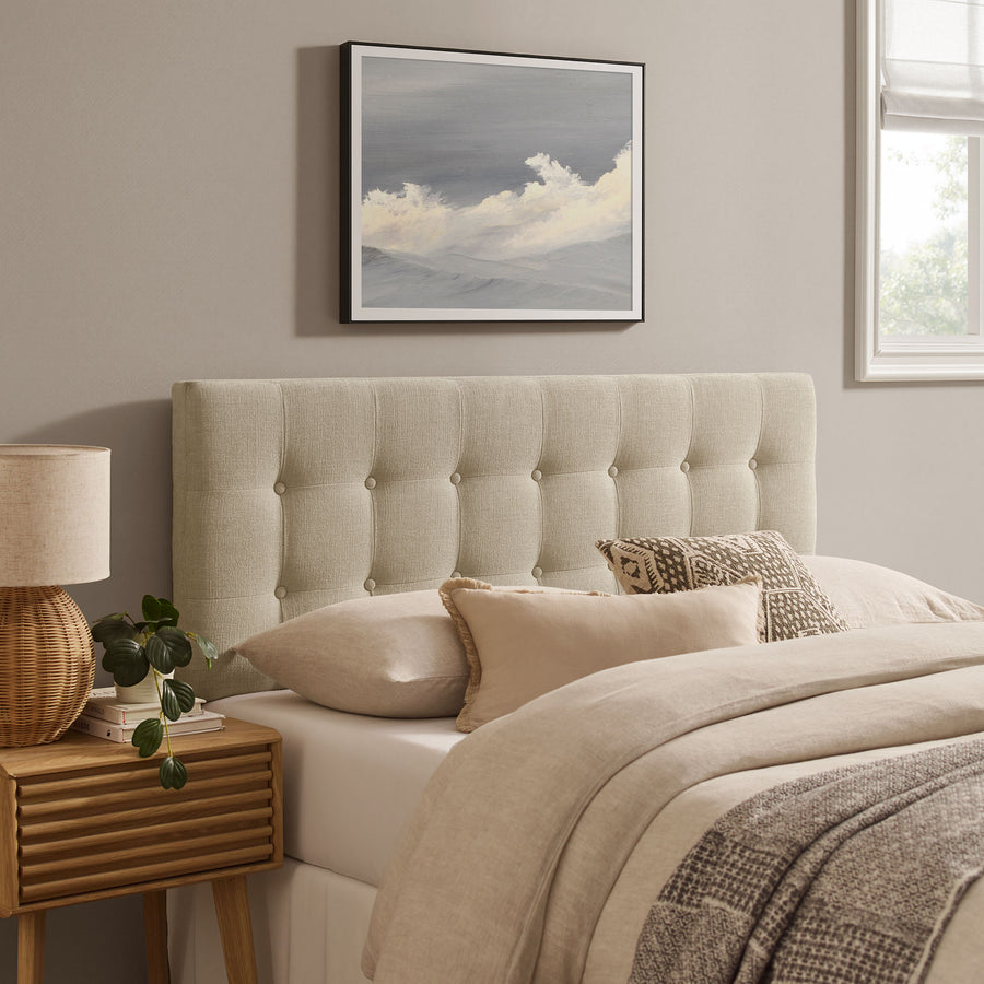 Vale Fabric Upholstered Queen Size Headboard in Ecru