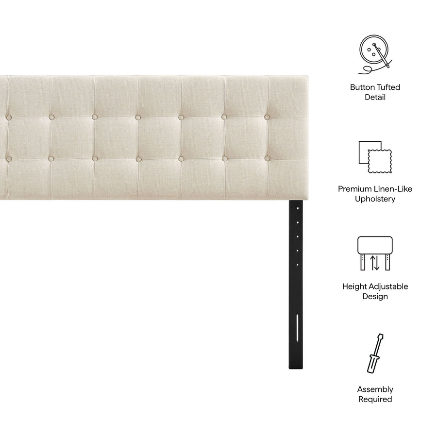 Vale Fabric Upholstered Queen Size Headboard in Ecru
