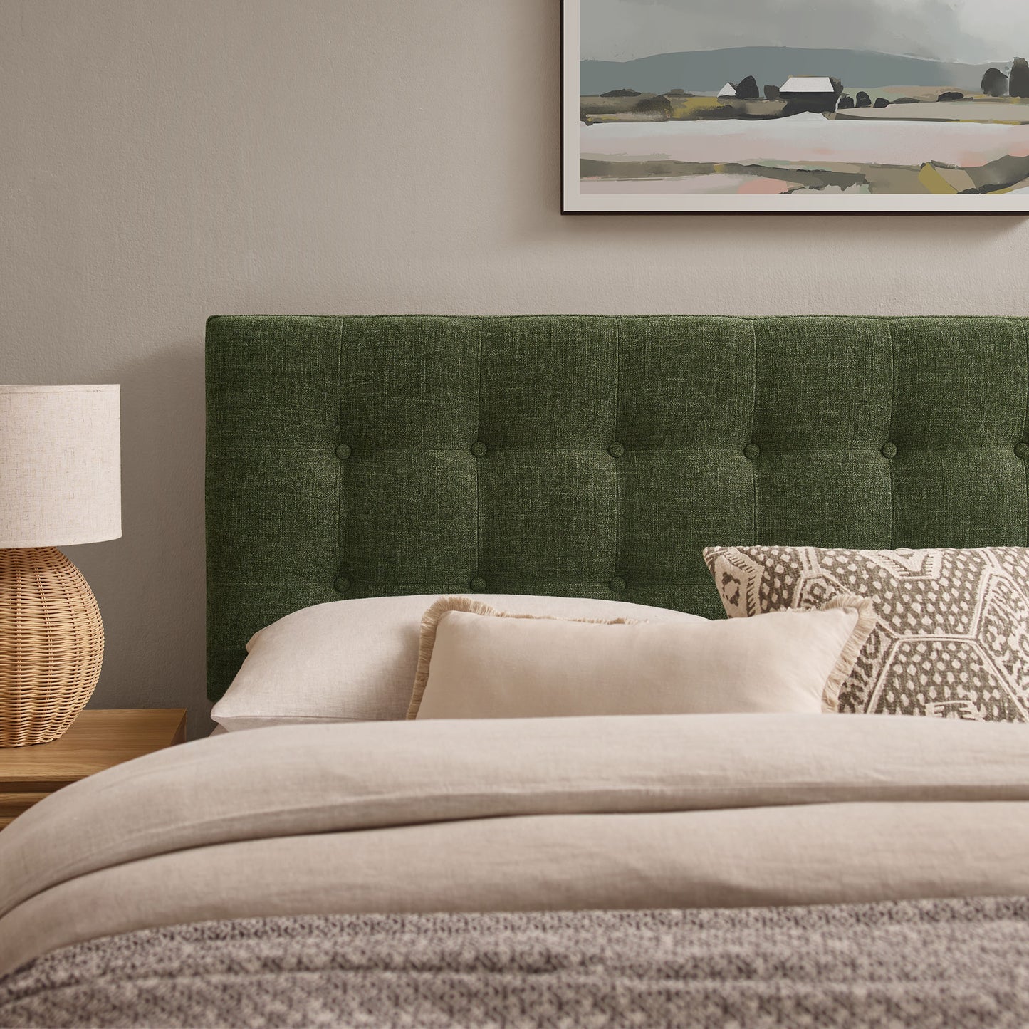 Vale Fabric Upholstered Queen Size Headboard in Foliage