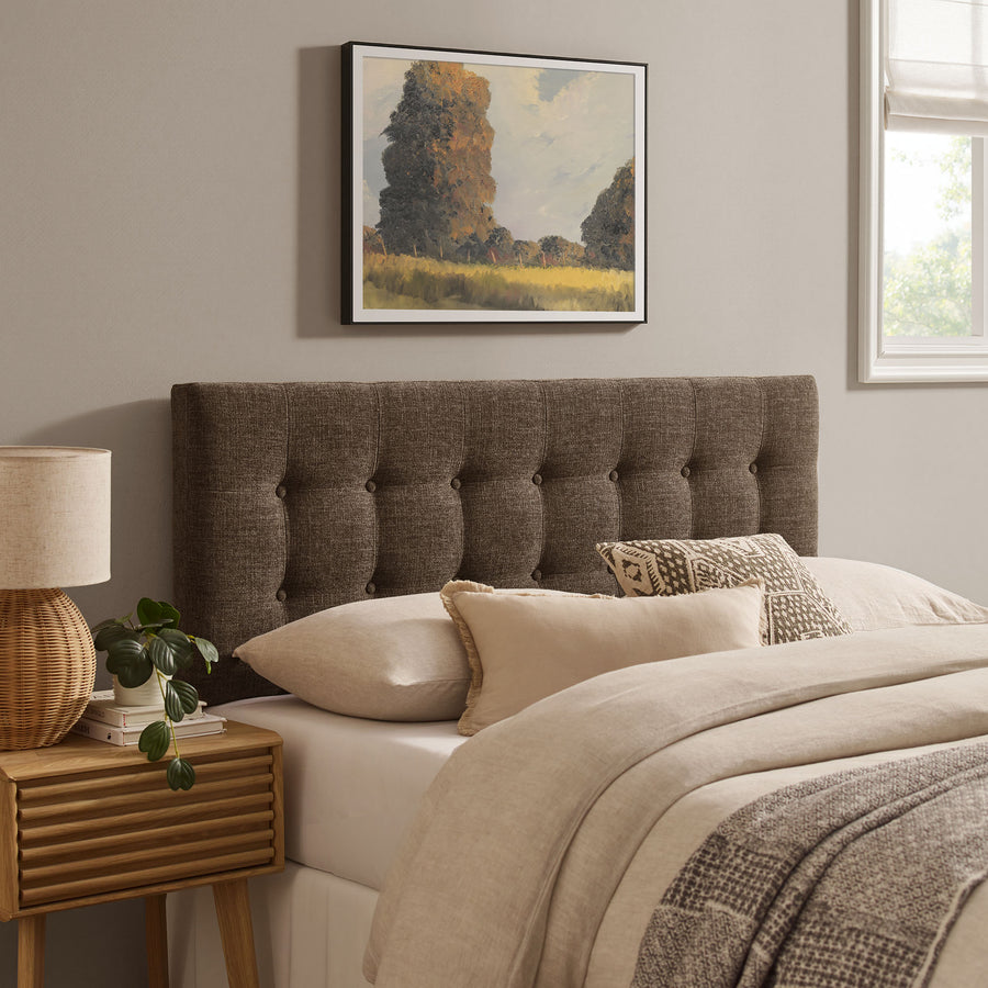 Vale Fabric Upholstered Queen Size Headboard in Mocha