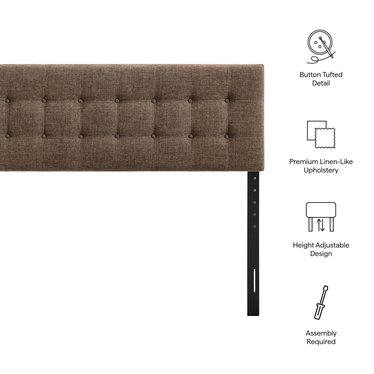 Vale Fabric Upholstered Queen Size Headboard in Mocha