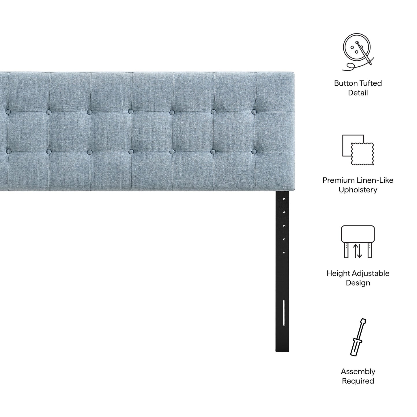 Vale Fabric Upholstered Queen Size Headboard in Sky Blue