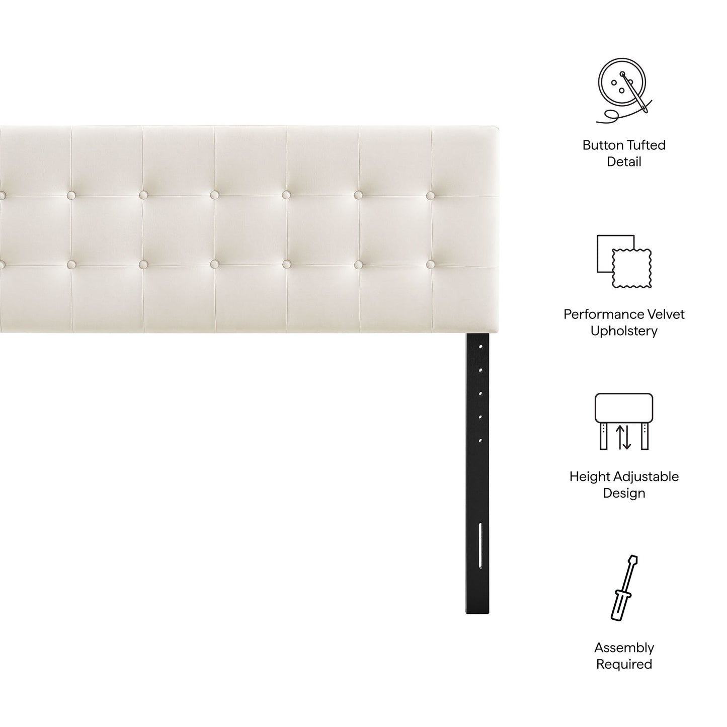 Vale Stain-Resistant Performance Velvet King Size Headboard in Alabaster