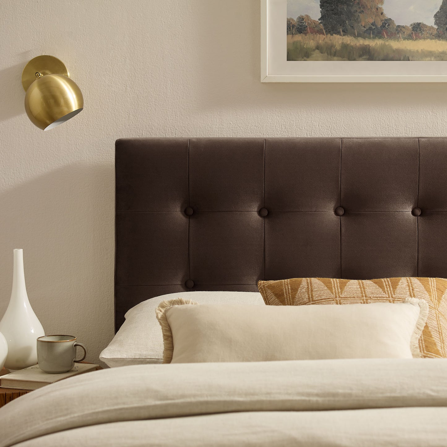 Vale Stain-Resistant Performance Velvet King Size Headboard in Chocolate Brown