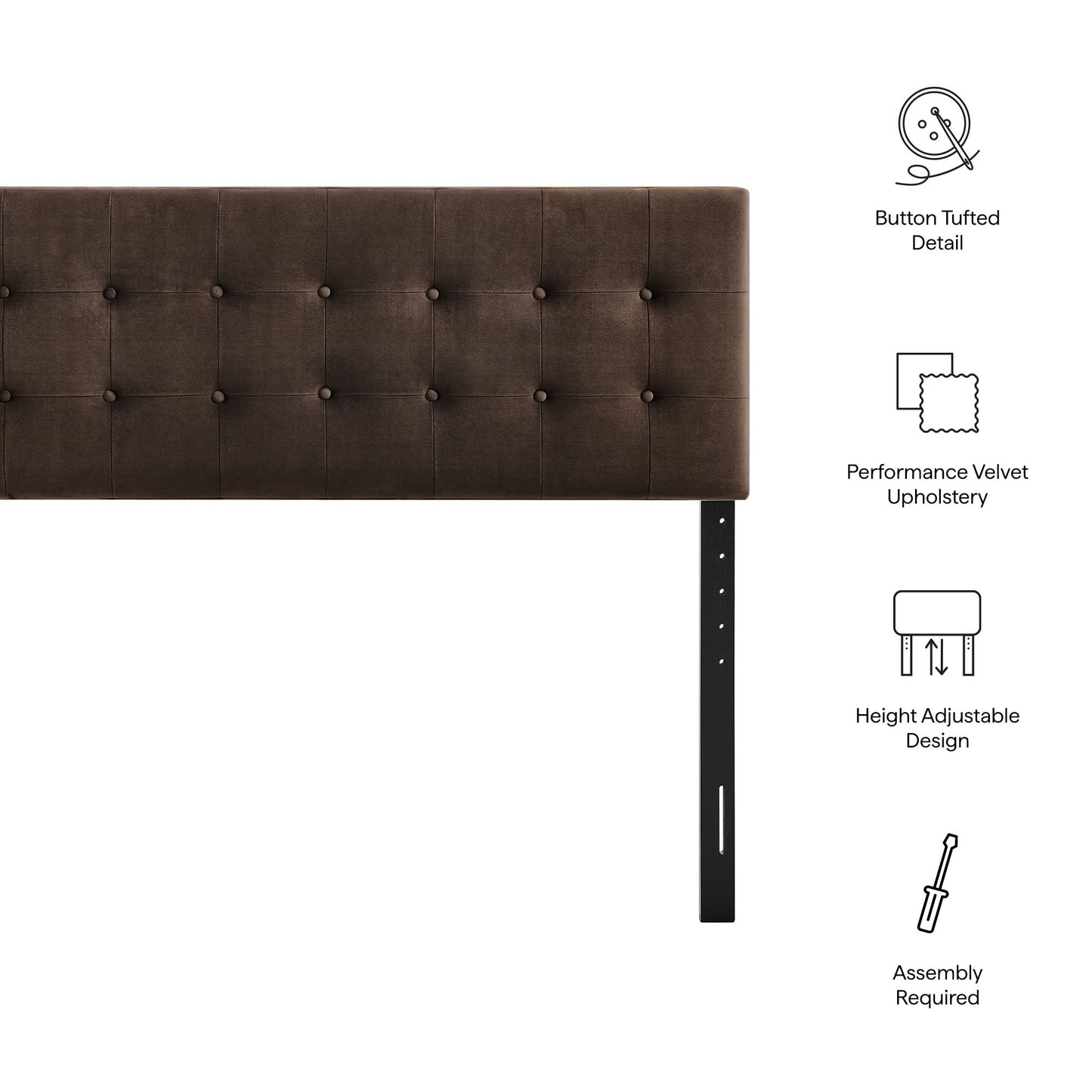 Vale Stain-Resistant Performance Velvet King Size Headboard in Chocolate Brown