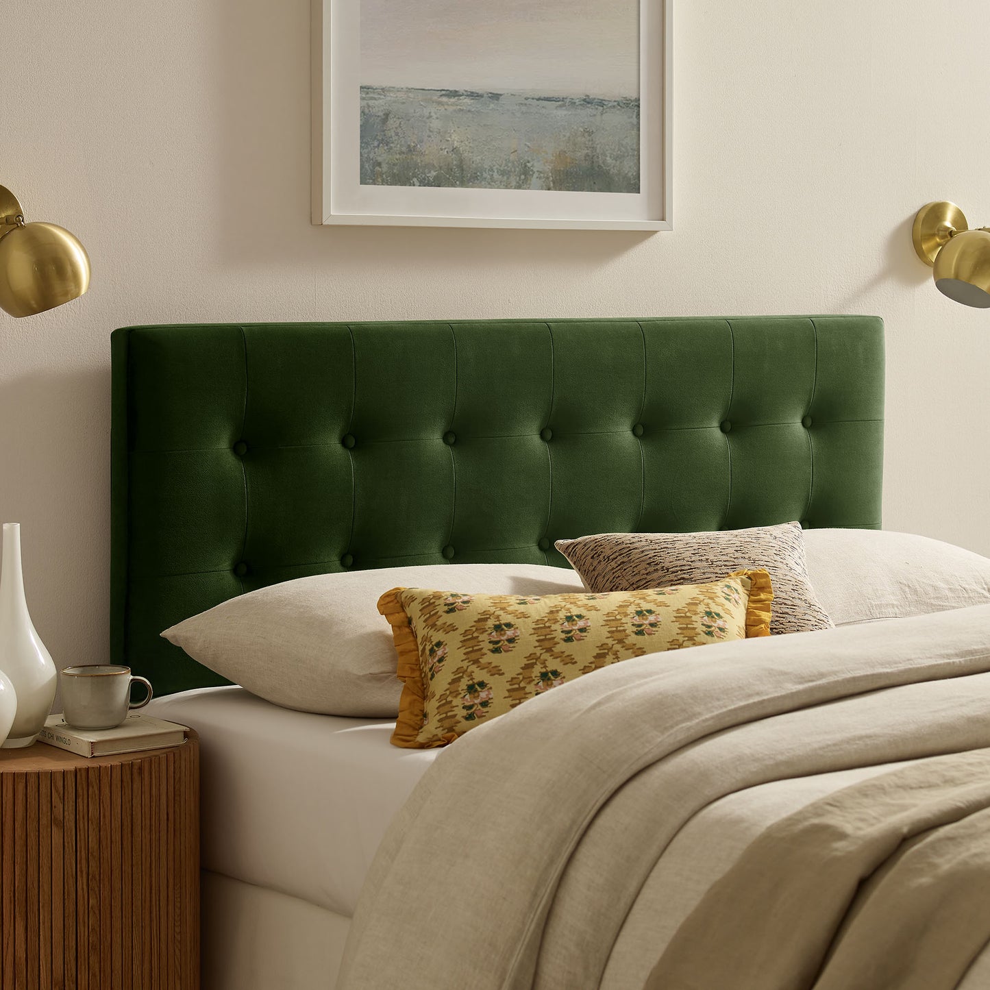 Vale Stain-Resistant Performance Velvet King Size Headboard in Moss Green