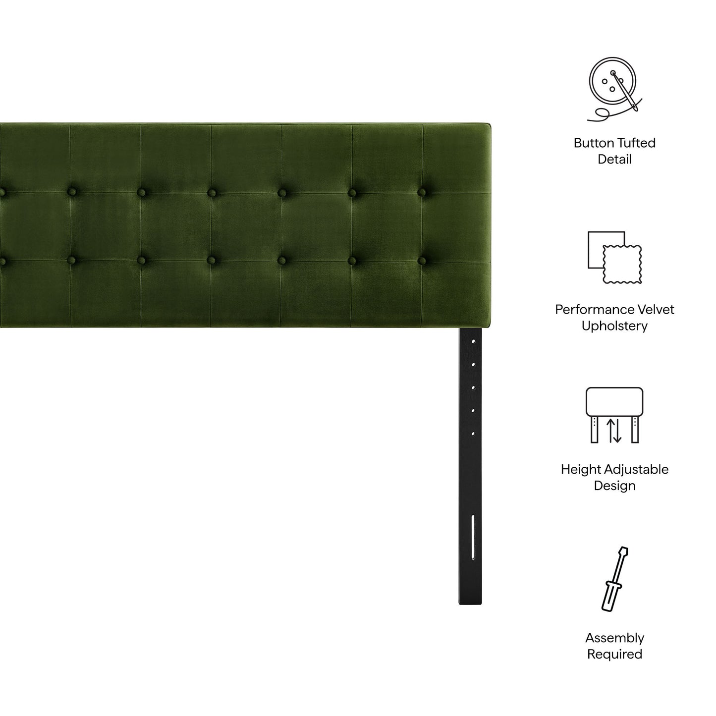 Vale Stain-Resistant Performance Velvet King Size Headboard in Moss Green