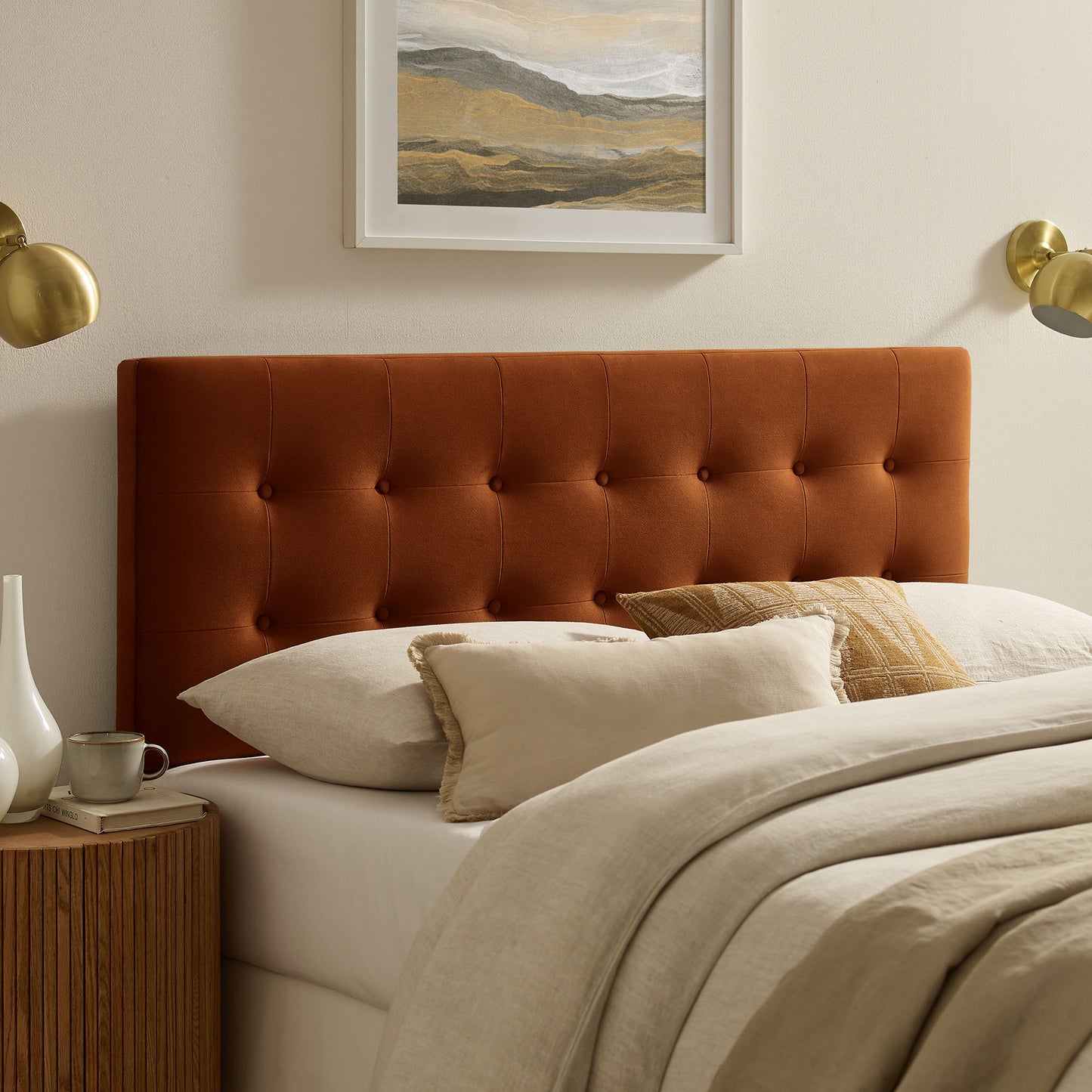 Vale Stain-Resistant Performance Velvet King Size Headboard in Rust