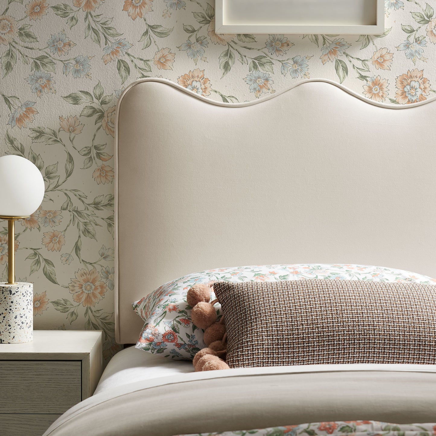 Hazel Stain-Resistant Performance Velvet Twin Size Headboard in Alabaster