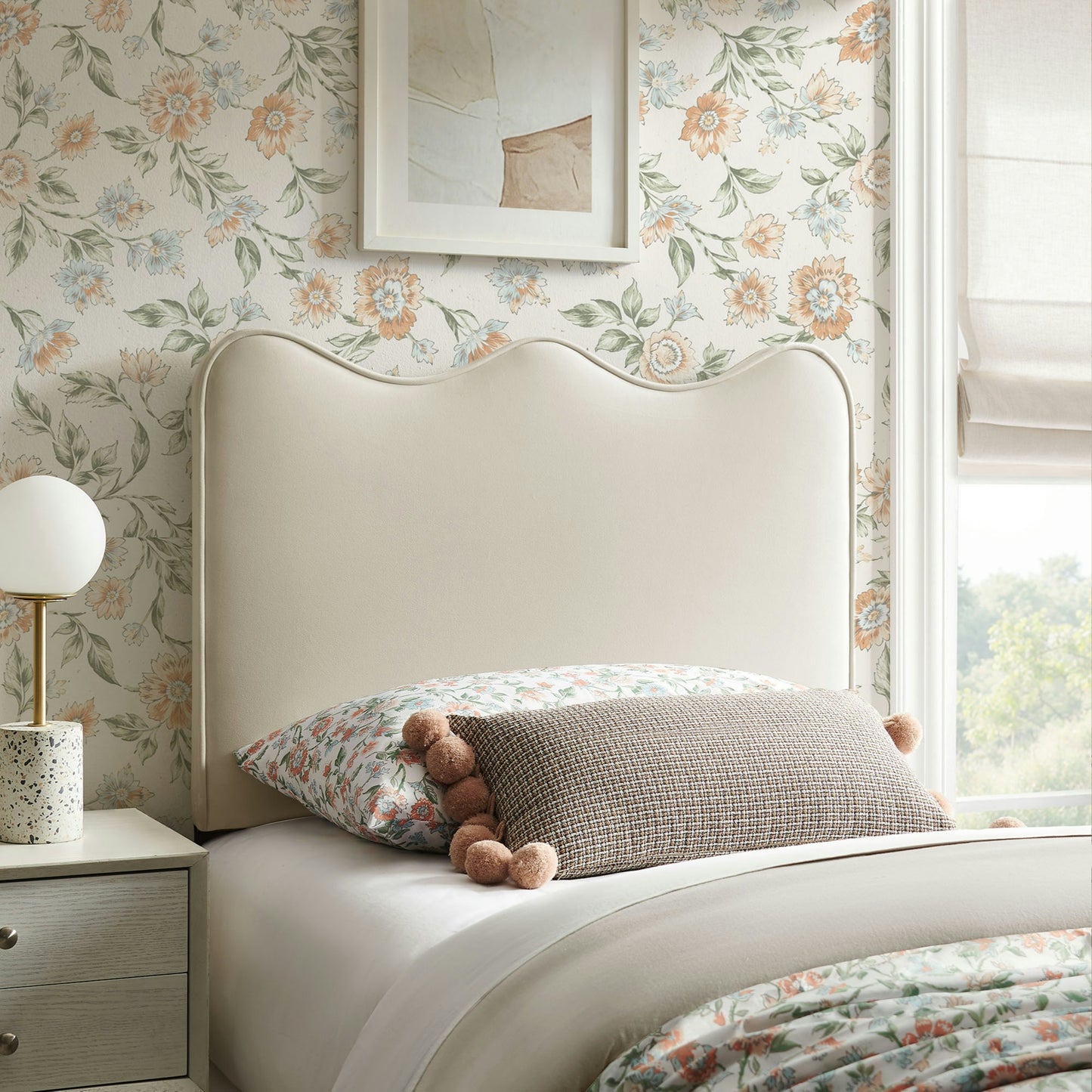 Hazel Stain-Resistant Performance Velvet Twin Size Headboard in Alabaster