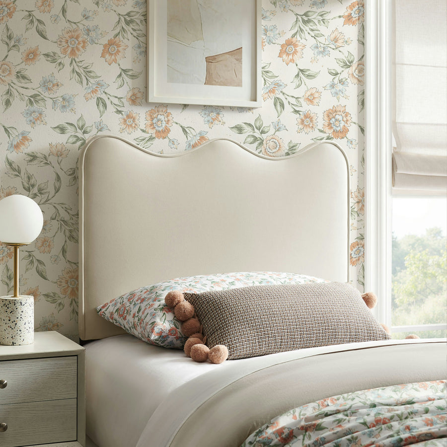 Hazel Stain-Resistant Performance Velvet Twin Size Headboard in Alabaster