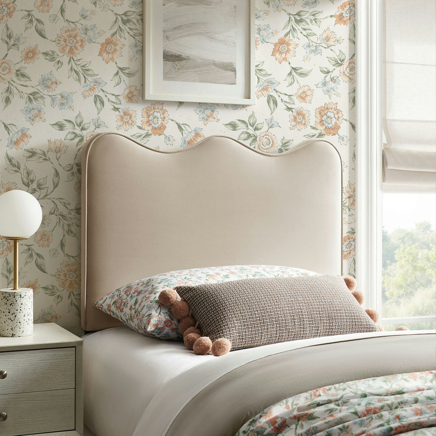 Hazel Stain-Resistant Performance Velvet Twin Size Headboard in Almond