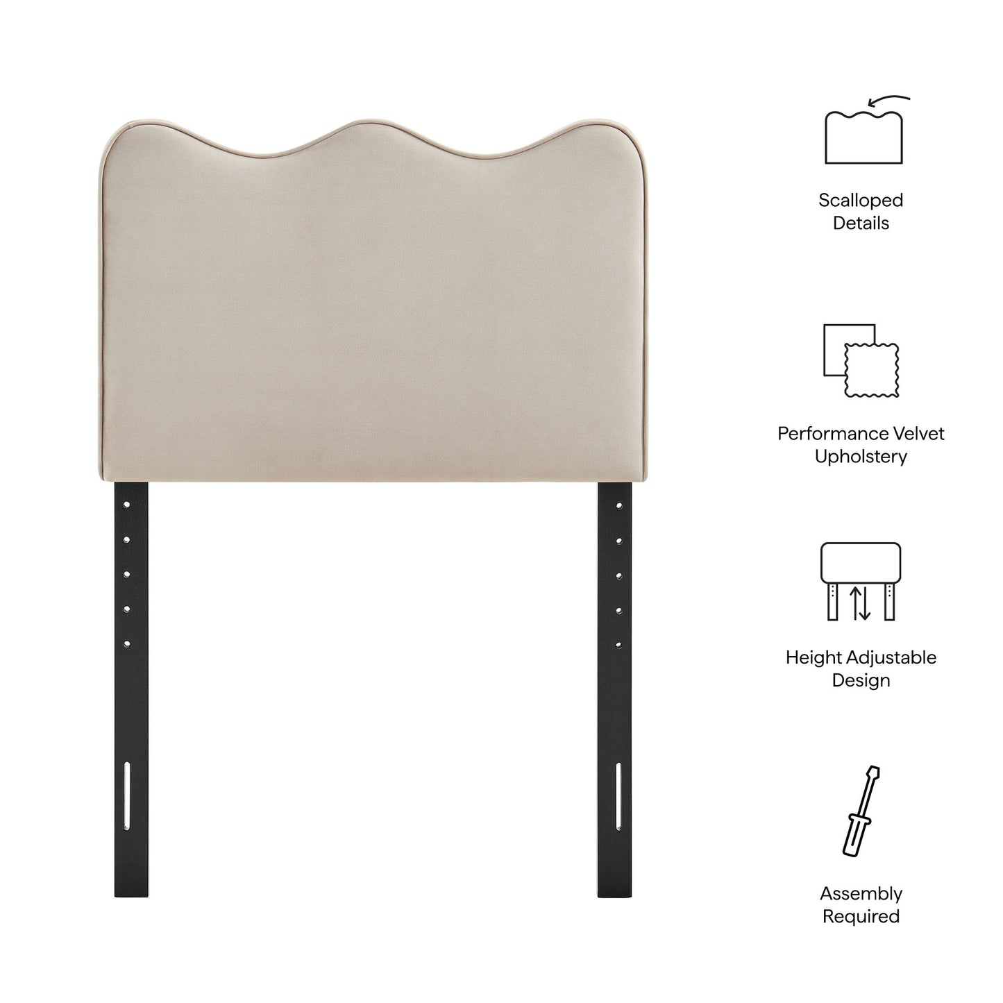 Hazel Stain-Resistant Performance Velvet Twin Size Headboard in Almond