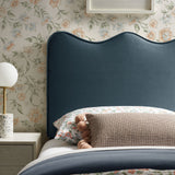 Hazel Stain-Resistant Performance Velvet Twin Size Headboard in Cadet Blue