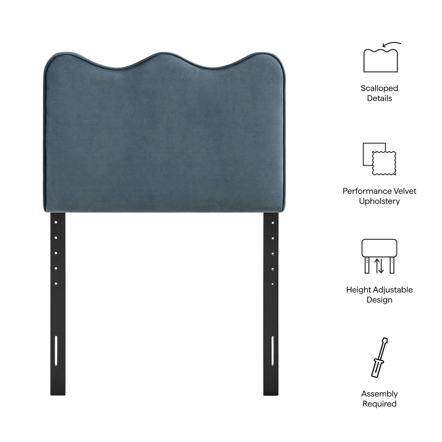 Hazel Stain-Resistant Performance Velvet Twin Size Headboard in Cadet Blue