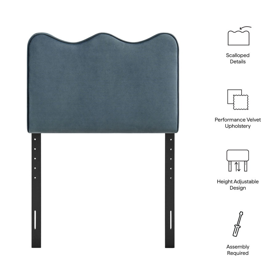 Hazel Stain-Resistant Performance Velvet Twin Size Headboard in Cadet Blue