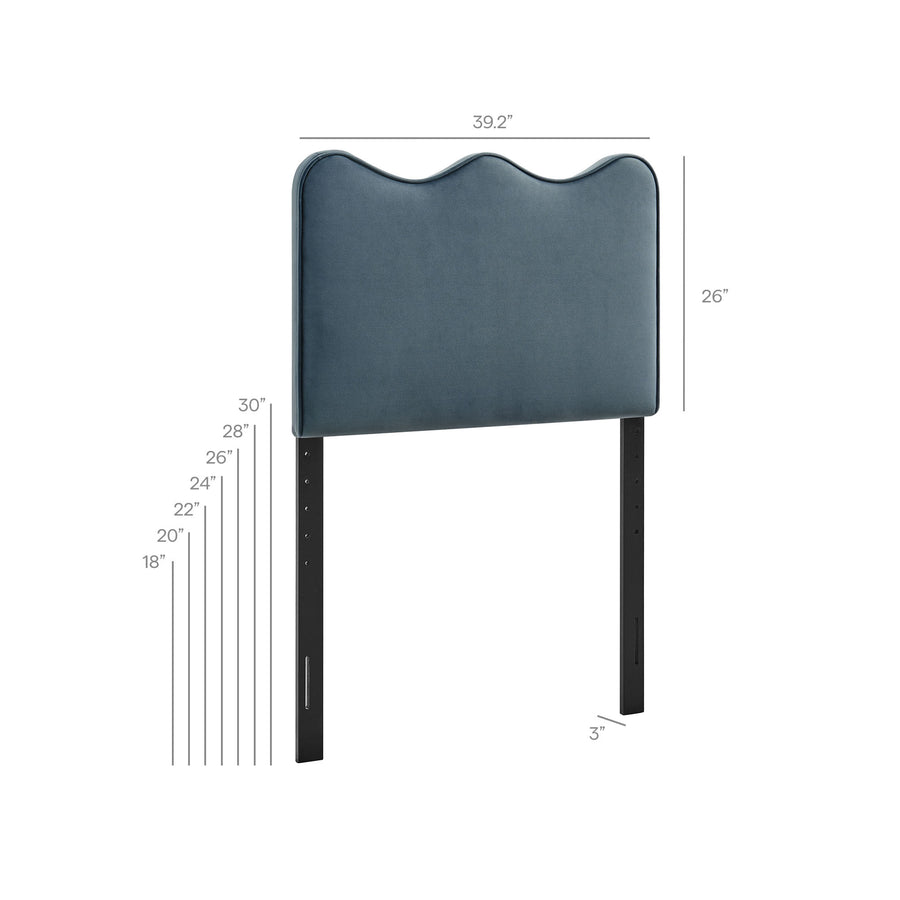 Hazel Stain-Resistant Performance Velvet Twin Size Headboard in Cadet Blue