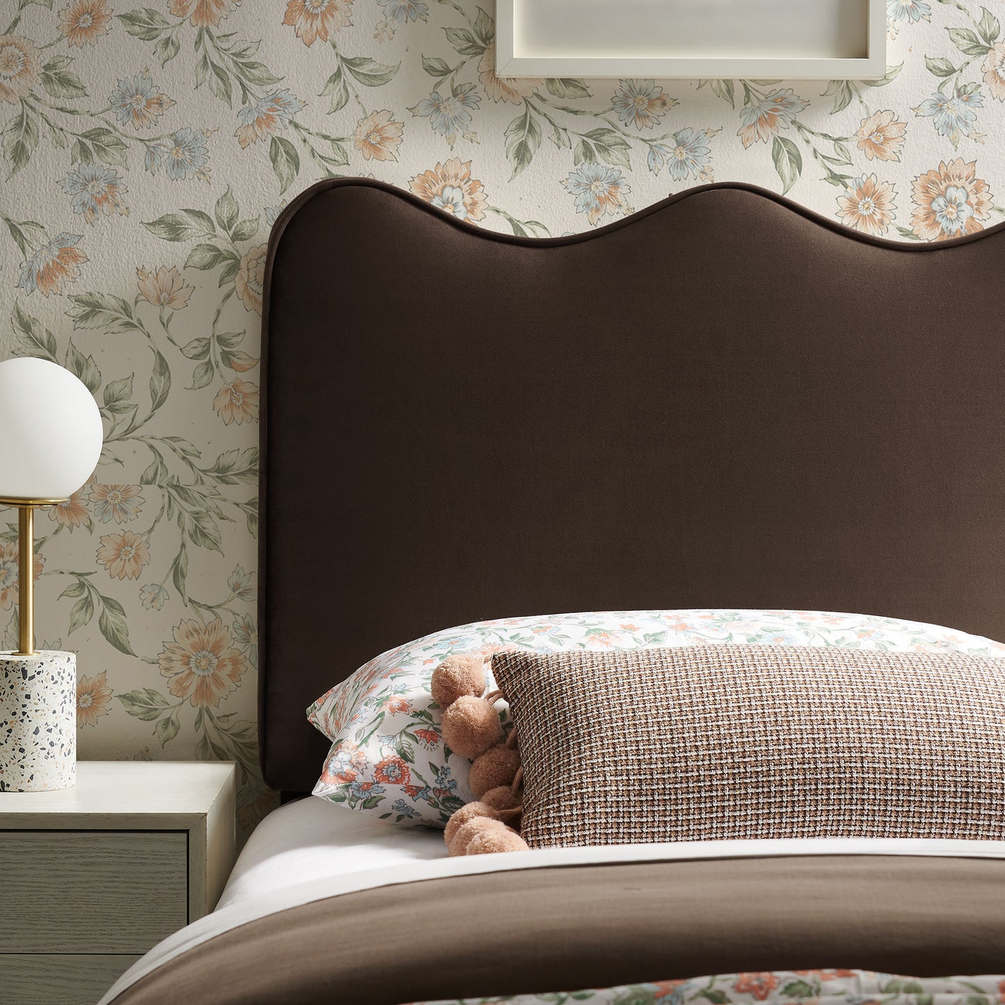 Hazel Stain-Resistant Performance Velvet Twin Size Headboard in Chocolate Brown