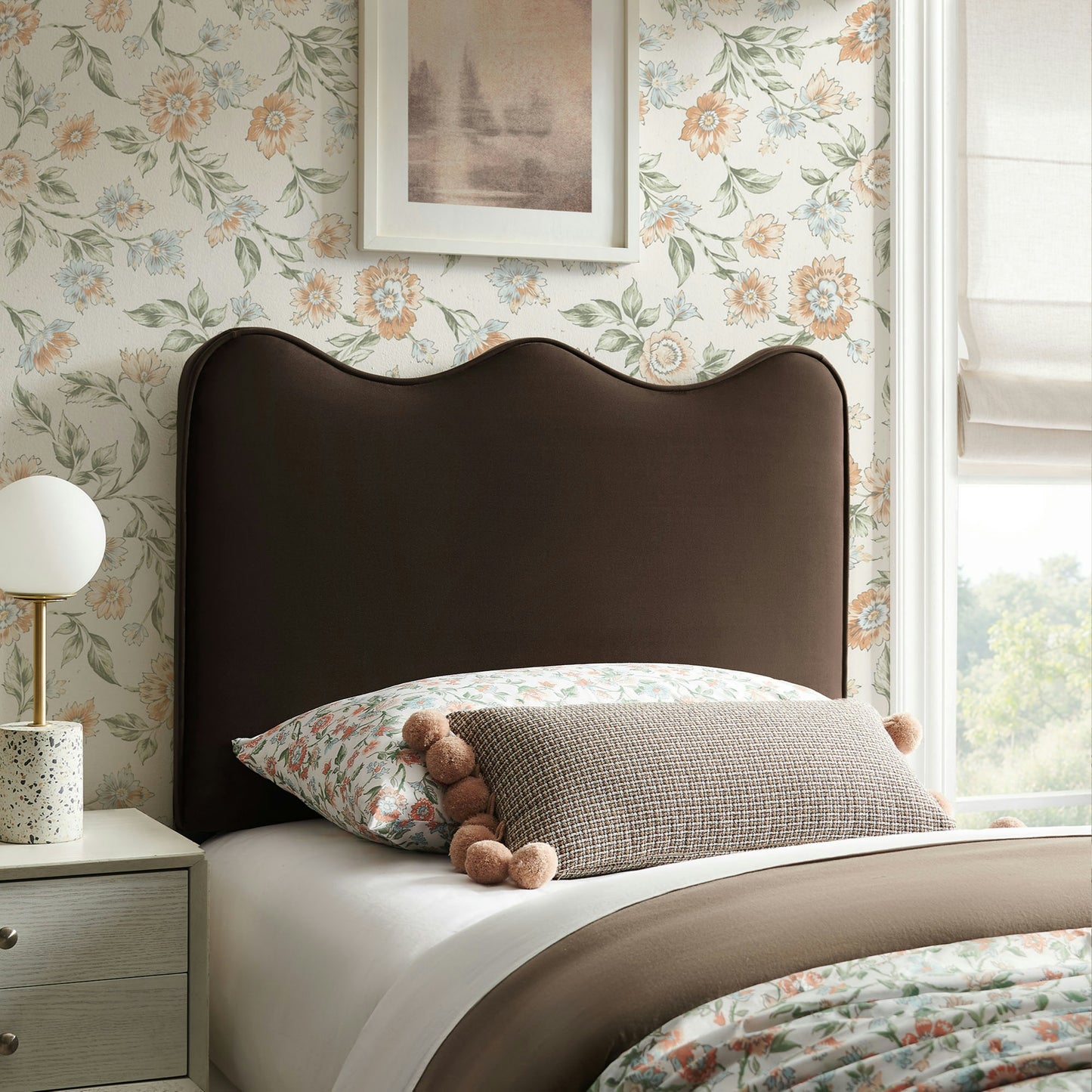 Hazel Stain-Resistant Performance Velvet Twin Size Headboard in Chocolate Brown