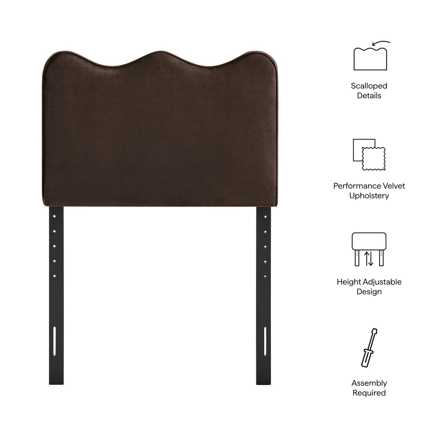 Hazel Stain-Resistant Performance Velvet Twin Size Headboard in Chocolate Brown