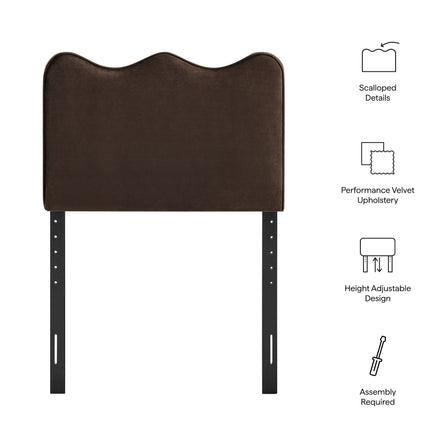 Athena Stain-Resistant Performance Velvet Twin Size Headboard in Chocolate Brown