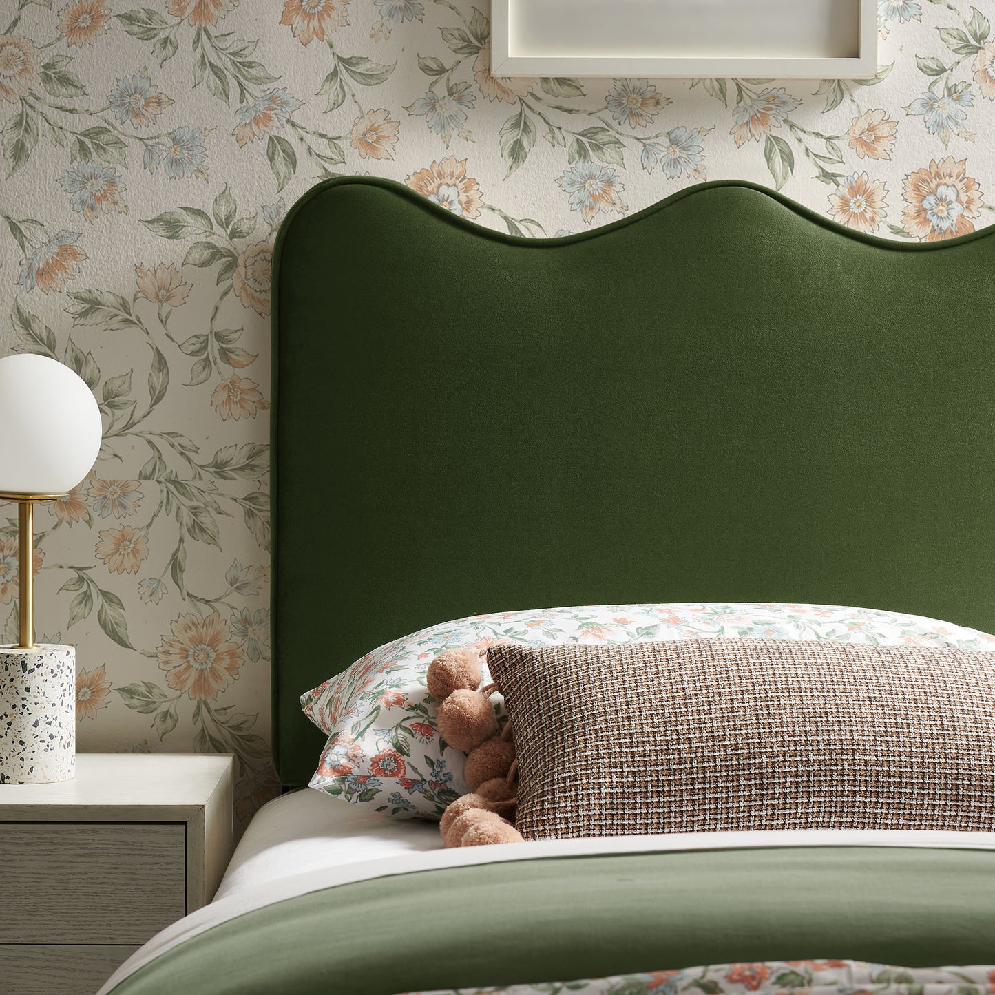 Hazel Stain-Resistant Performance Velvet Twin Size Headboard in Moss Green