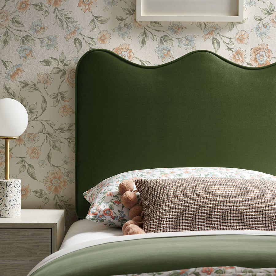 Hazel Stain-Resistant Performance Velvet Twin Size Headboard in Moss Green
