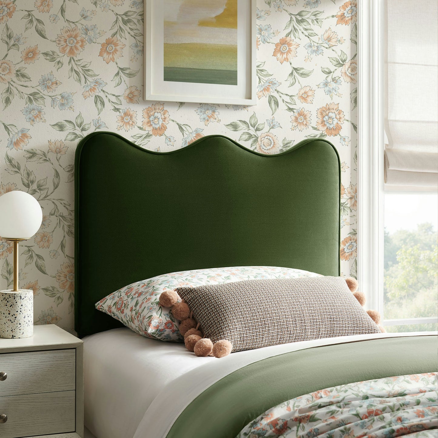 Hazel Stain-Resistant Performance Velvet Twin Size Headboard in Moss Green