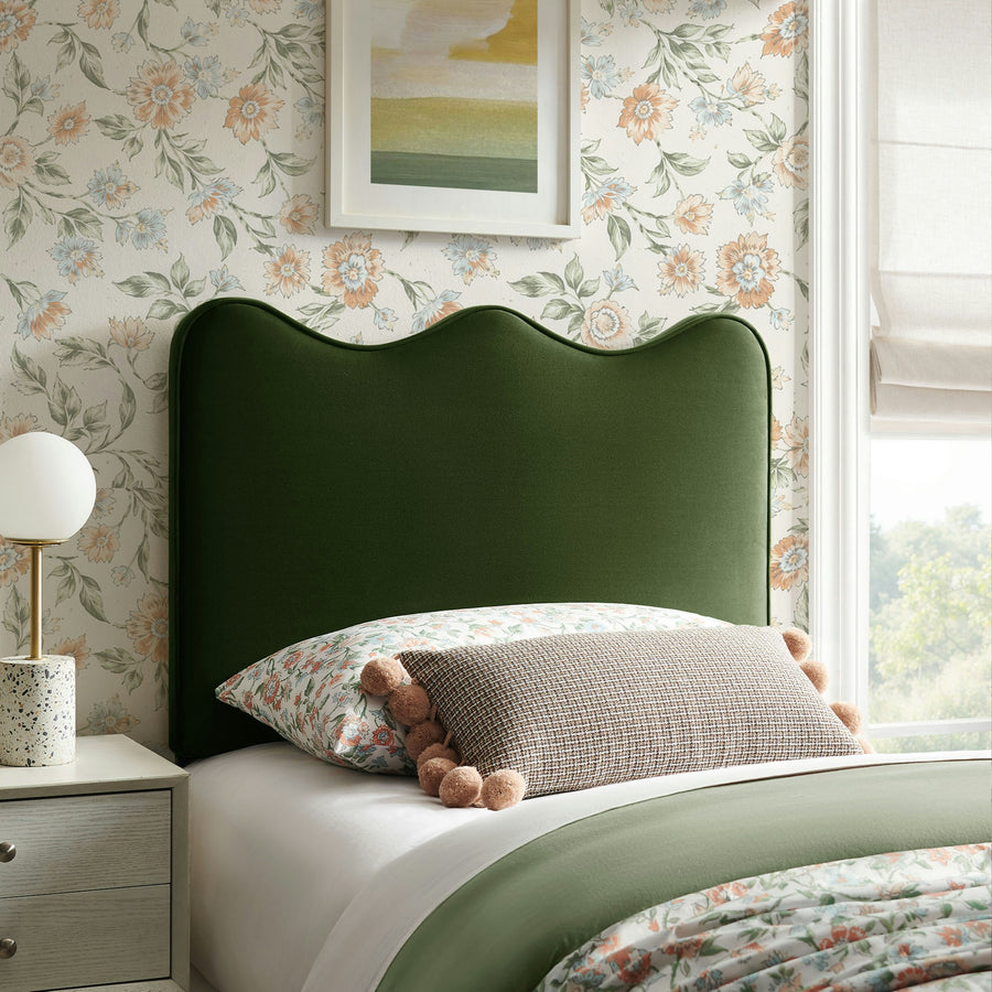 Hazel Stain-Resistant Performance Velvet Twin Size Headboard in Moss Green