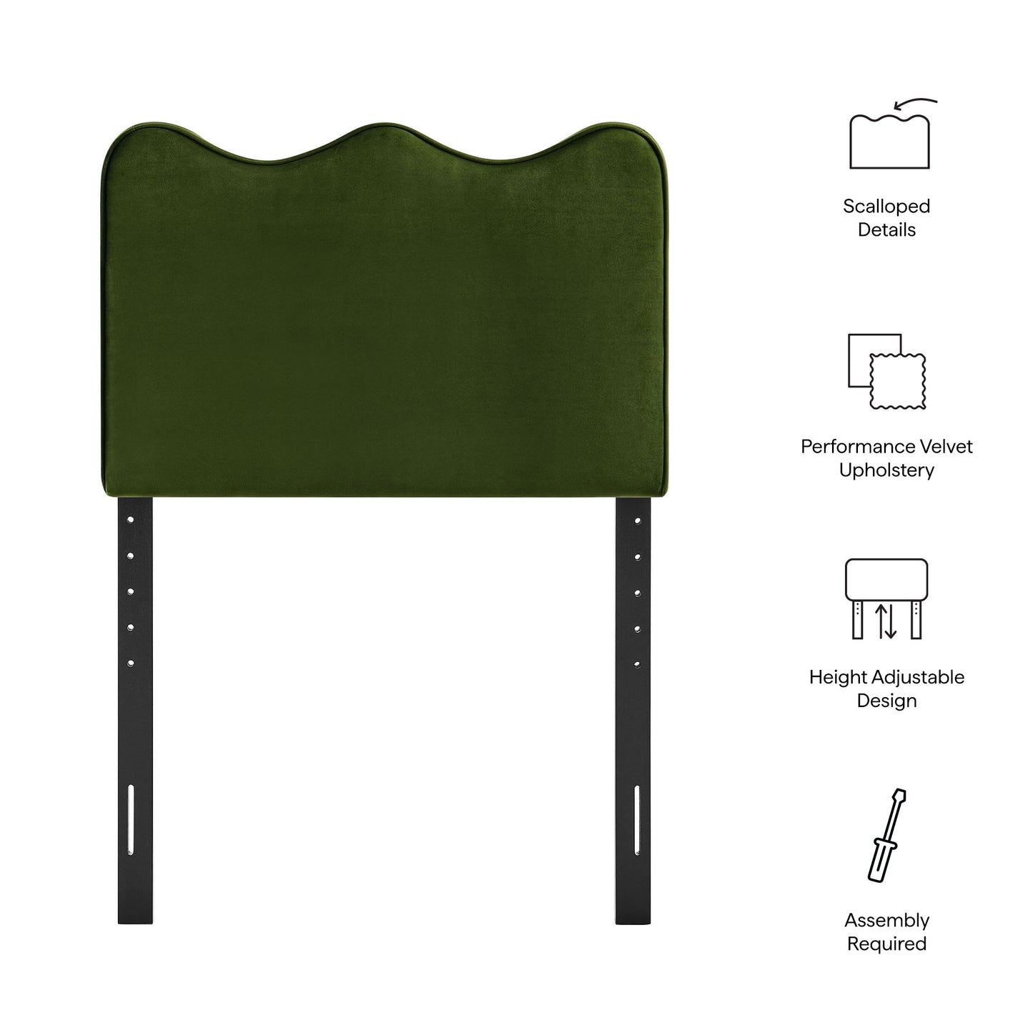 Hazel Stain-Resistant Performance Velvet Twin Size Headboard in Moss Green