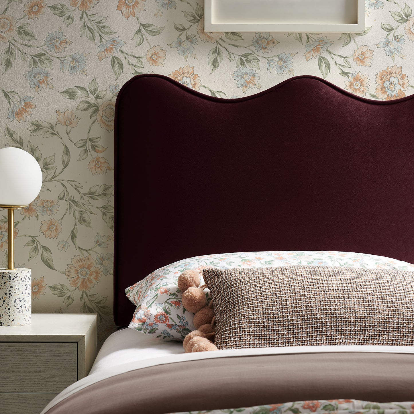 Hazel Stain-Resistant Performance Velvet Twin Size Headboard in Mulberry