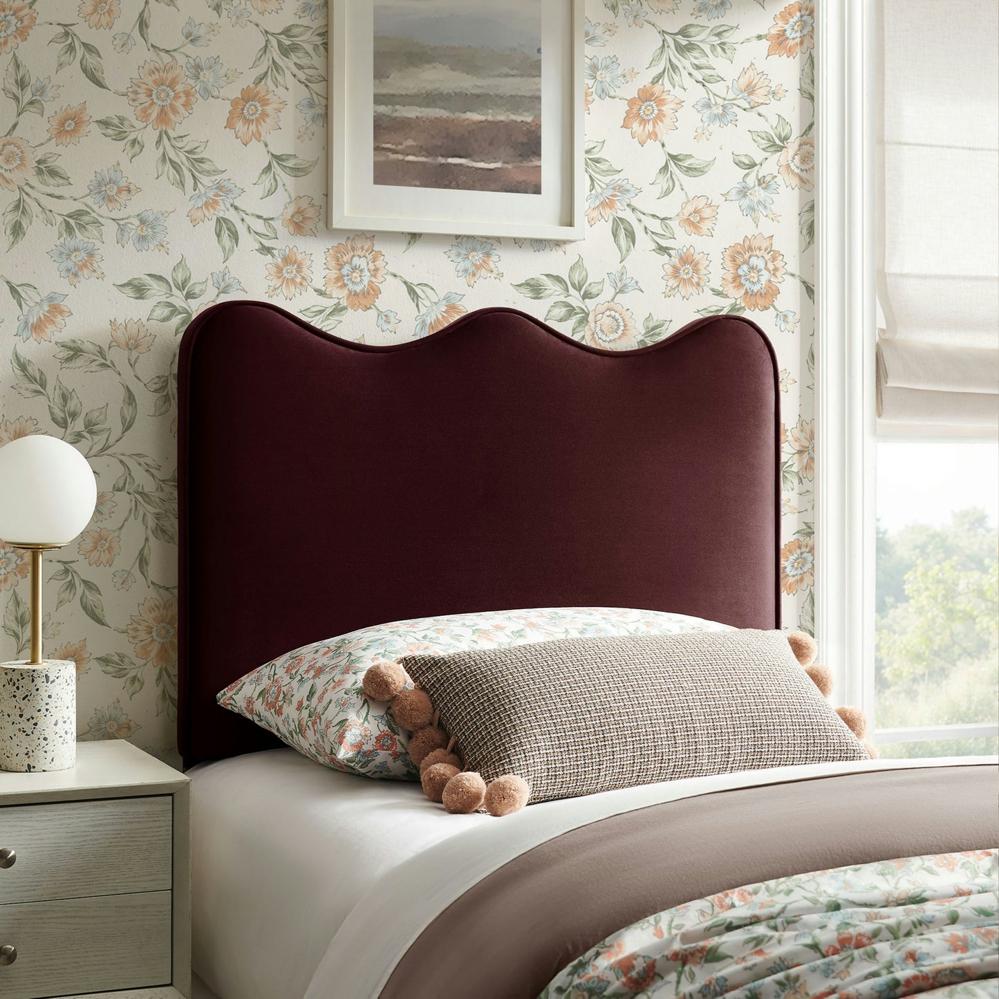 Hazel Stain-Resistant Performance Velvet Twin Size Headboard in Mulberry