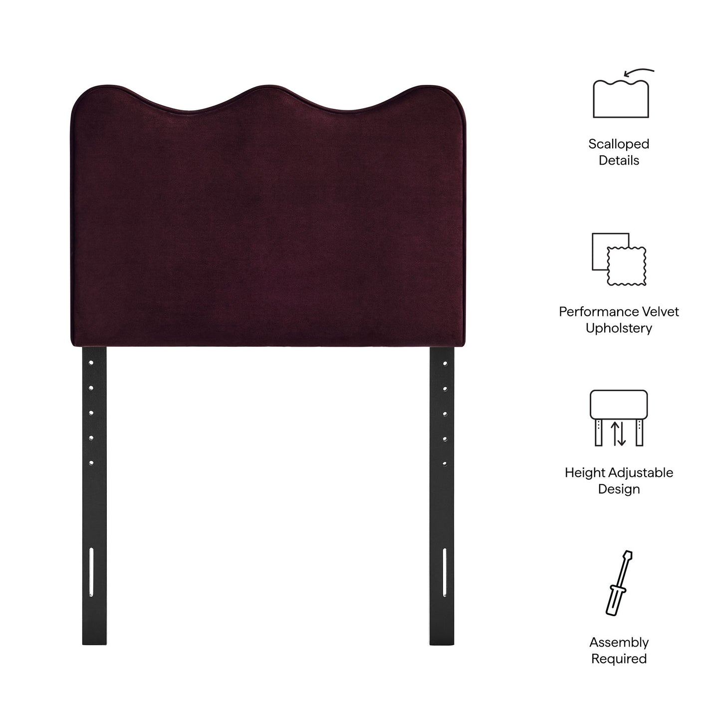 Hazel Stain-Resistant Performance Velvet Twin Size Headboard in Mulberry