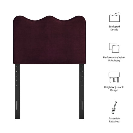 Athena Stain-Resistant Performance Velvet Twin Size Headboard in Mulberry
