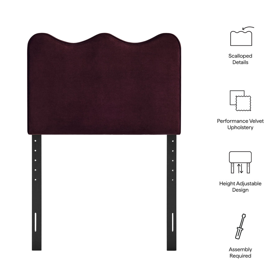 Hazel Stain-Resistant Performance Velvet Twin Size Headboard in Mulberry