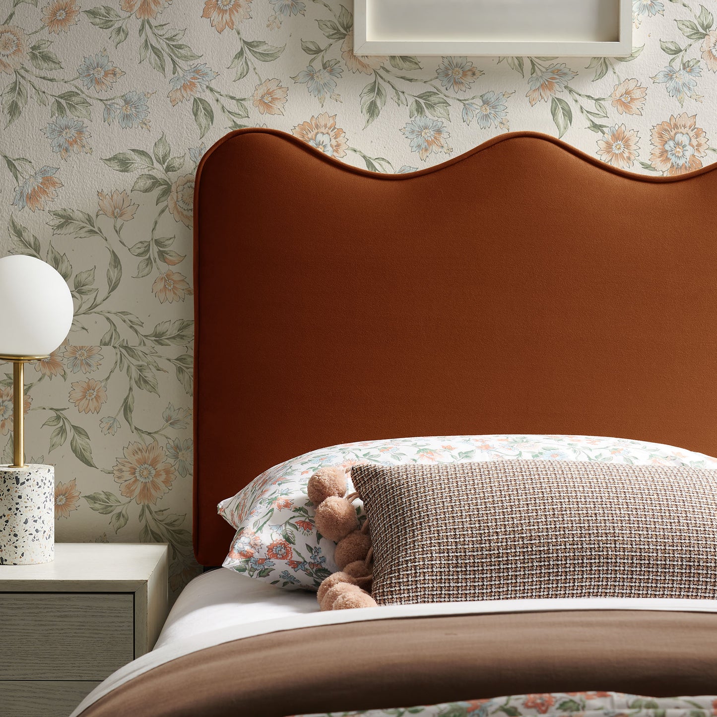 Hazel Stain-Resistant Performance Velvet Twin Size Headboard in Rust