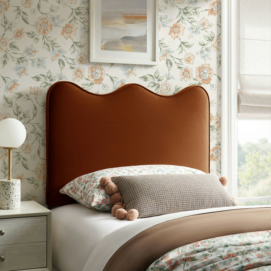 Hazel Stain-Resistant Performance Velvet Twin Size Headboard in Rust