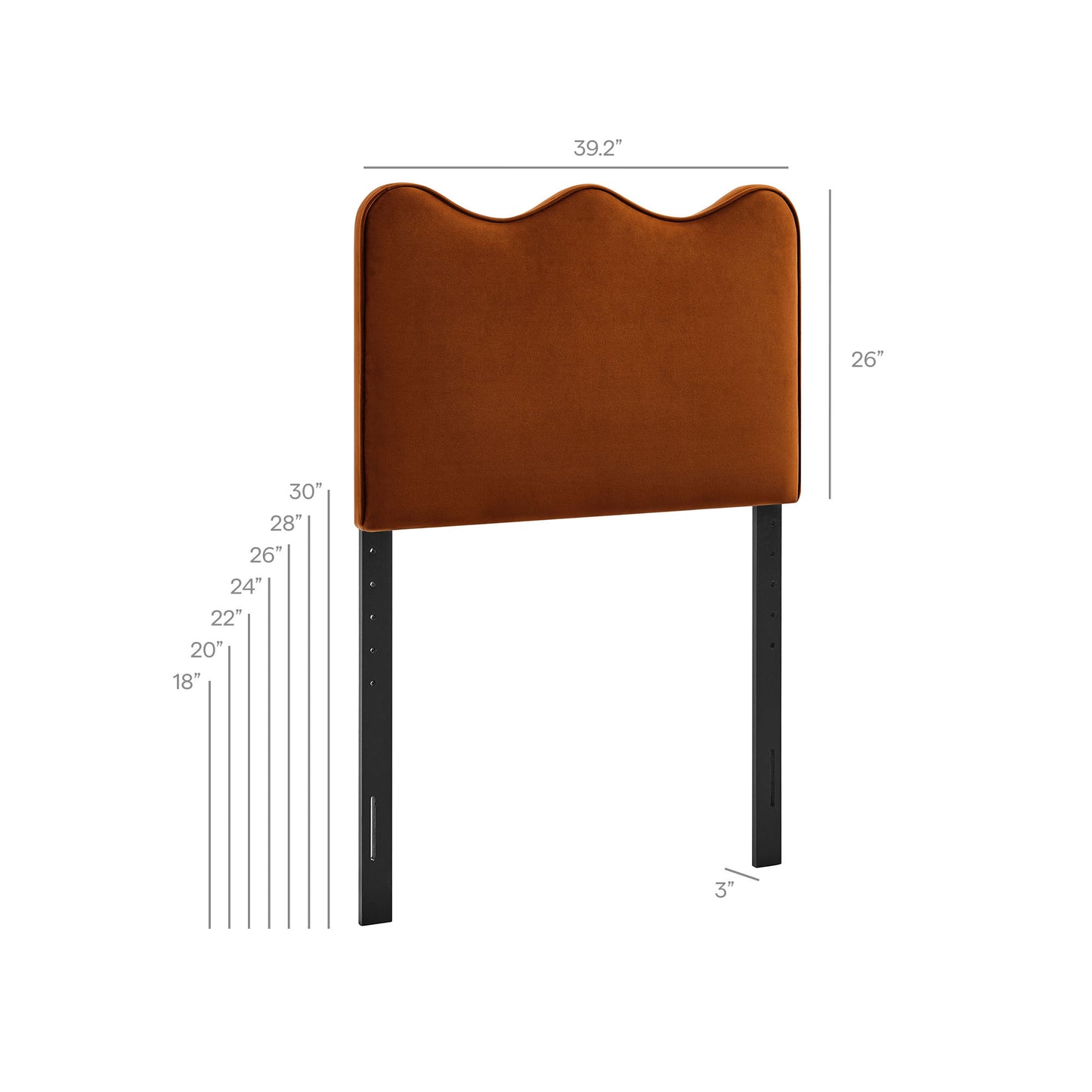 Hazel Stain-Resistant Performance Velvet Twin Size Headboard in Rust