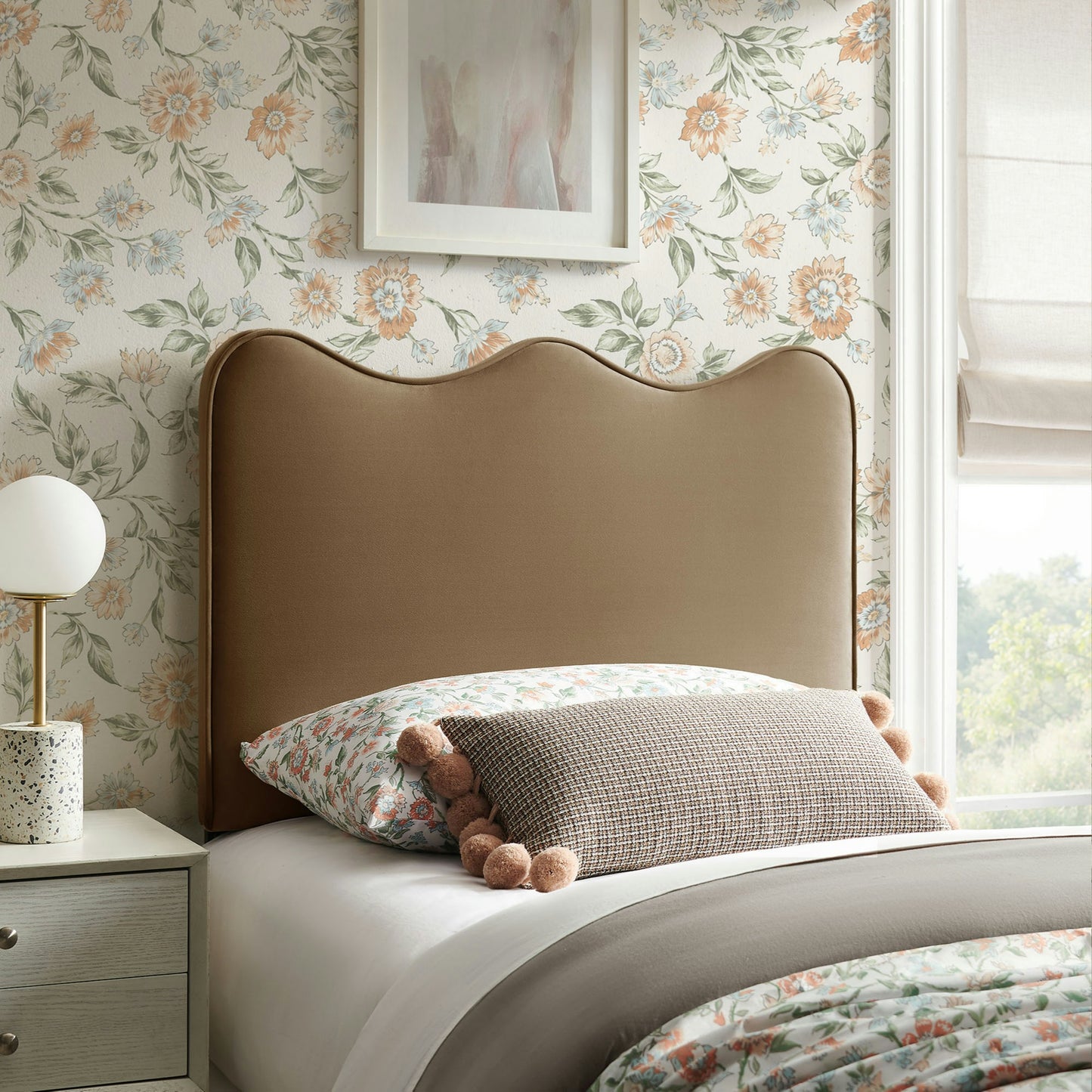Hazel Stain-Resistant Performance Velvet Twin Size Headboard in Taupe