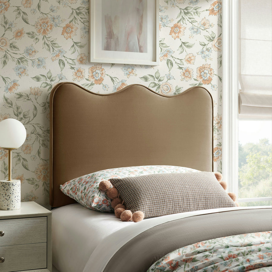 Hazel Stain-Resistant Performance Velvet Twin Size Headboard in Taupe