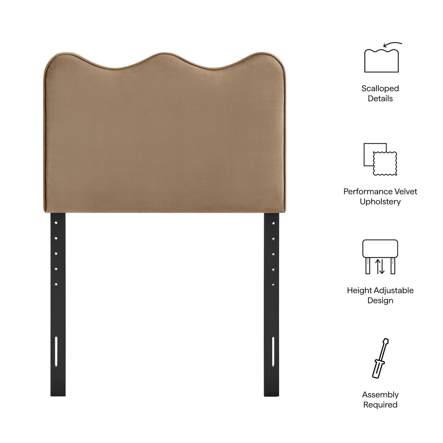 Hazel Stain-Resistant Performance Velvet Twin Size Headboard in Taupe