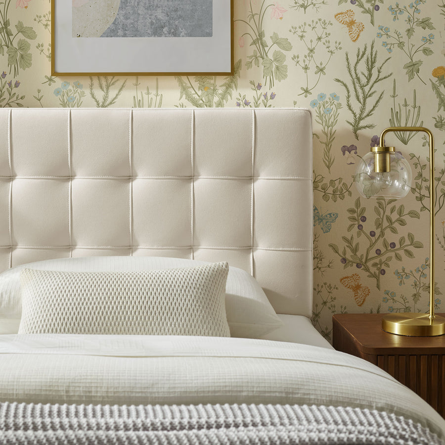 Cleo Stain-Resistant Performance Velvet Twin Size Headboard in Alabaster