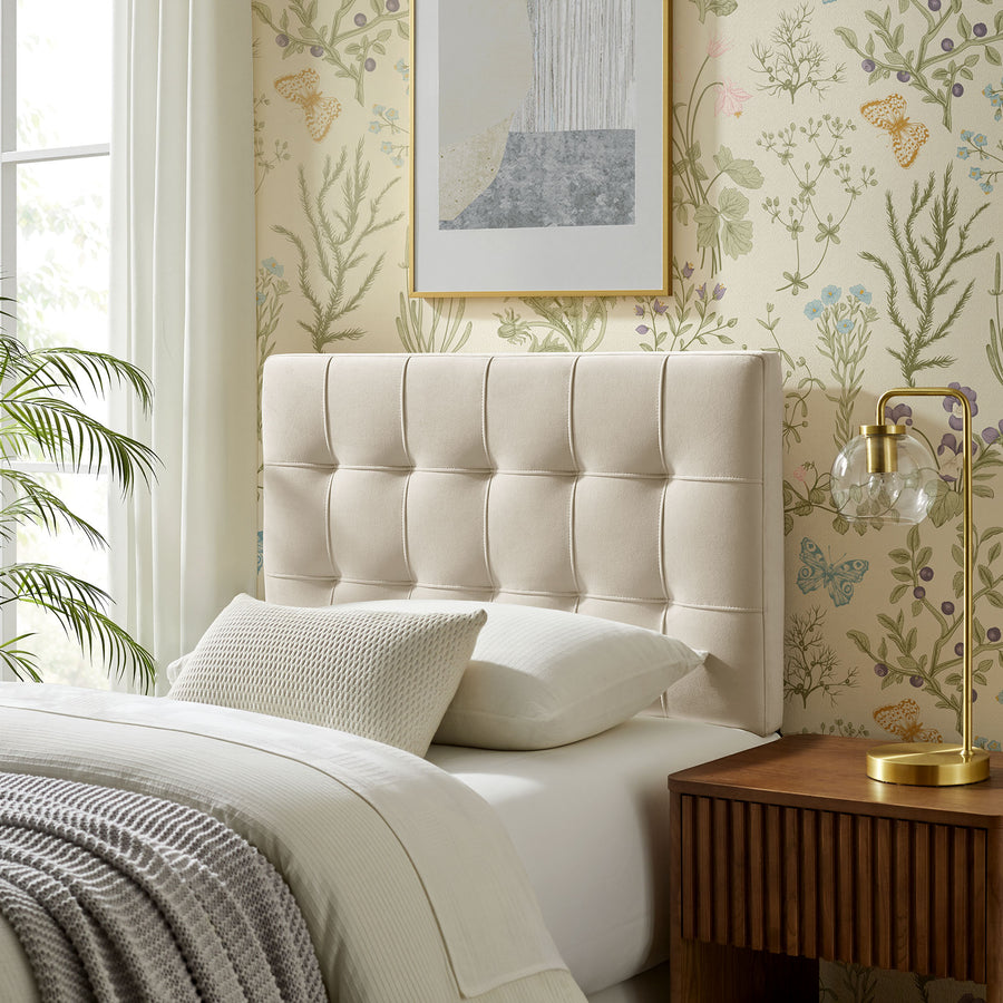 Cleo Stain-Resistant Performance Velvet Twin Size Headboard in Alabaster