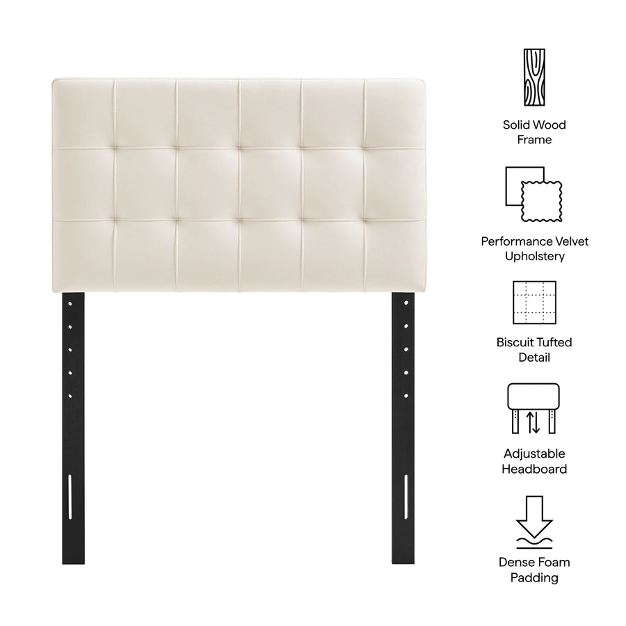 Cleo Stain-Resistant Performance Velvet Twin Size Headboard in Alabaster