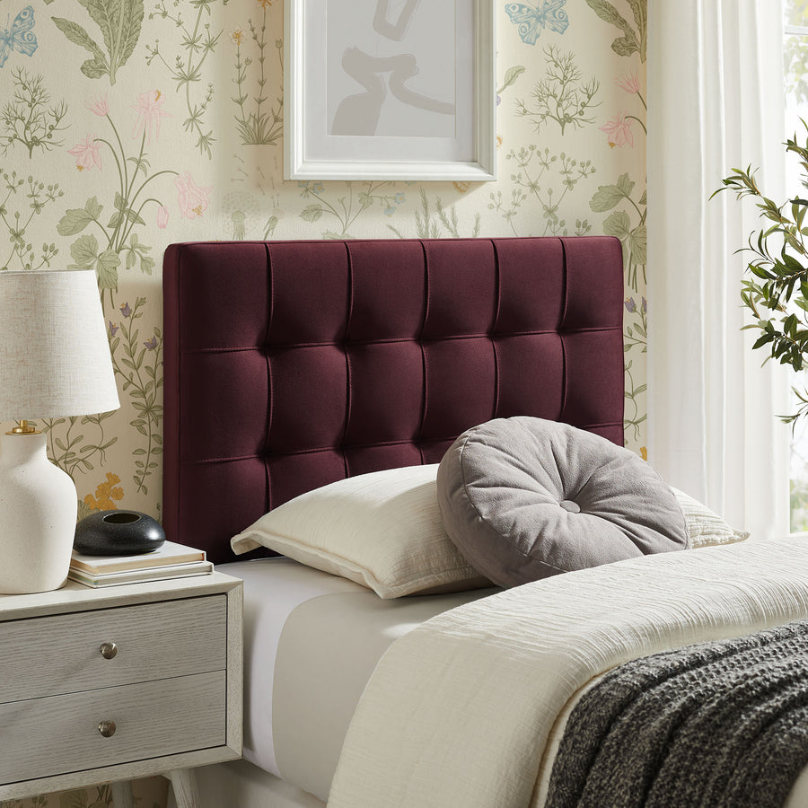 Cleo Stain-Resistant Performance Velvet Twin Size Headboard in Mulberry
