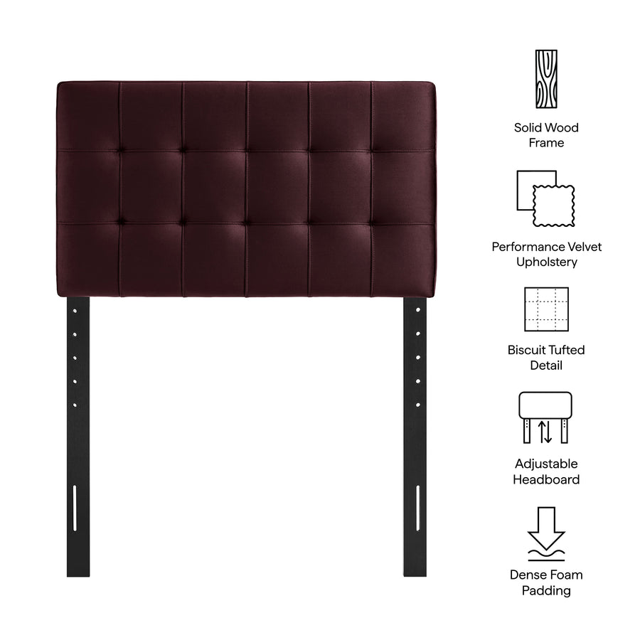 Cleo Stain-Resistant Performance Velvet Twin Size Headboard in Mulberry