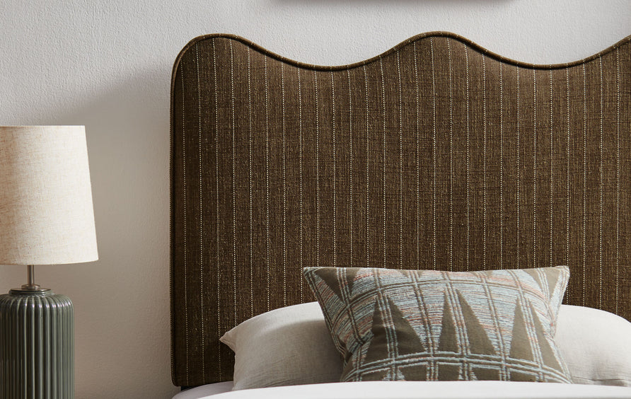 Hazel Striped Fabric Upholstered Twin Size Headboard in Earth Stripe