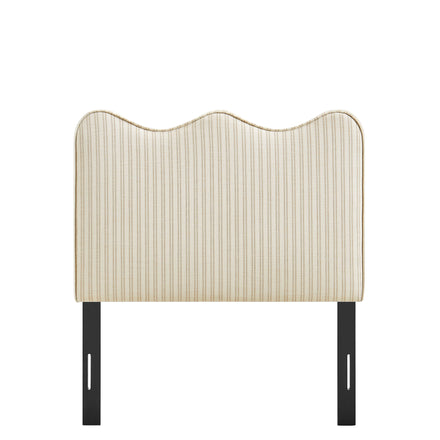 Athena Striped Fabric Upholstered Twin Size Headboard in Oatmeal Stripe